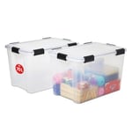 Iris Ohyama, Boite Rangement Hermétique, 70L, Lot de 2, Transparent, Couvercle avec Joint Etanche, 6 Clips de Fermeture, Empilable, pour Exterieur, Garage, Vetement, Anti Poussiere, Sans BPA, AT-LD