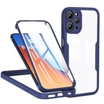 TVVTPU Coque pour Xiaomi Redmi 12 4G, Antichoc Housse avec Protecteur D'écran Intégré, Étui de Téléphone 360 Protection Complet Portable Double Face Transparent Bumper Intégrale Case - Bleu