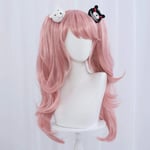 Anime Danganronpa Enoshima Junko Cosplay Peruk Rosa Lång Vågig Med Hästsvans Klämma Vit Svart Björn Hårnålar Girl Present Wig  and hearwear One Size