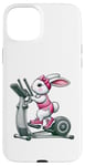 Coque pour iPhone 15 Plus Lapin de Pâques sur vélo elliptique Gym Fitness Workout