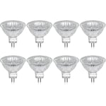 Paket med 8 Halogenlampor GU5.3 MR16 35W 12V Dimbar - Varmvit, 400 Lumen, Glaskupa