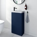 Ensemble meuble lave-mains Imandra bleu nuit mat l.44 cm + plan vasque lave-mains effet marbre blanc