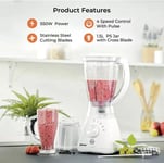 Geepas Blender 2 in 1 Food Ice Crusher, Mill,Coffee/Spice Grinder White 550W