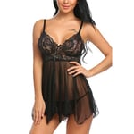 Dam exiga petsunderkläder Babydoll BH Underkläder Nattlinne Black Black S