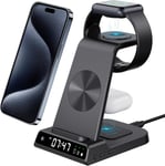 Station De Charge Apple 3 En 1 Avec Horloge Numerique,Chargeur Induction Iphone Rapide 18w Pour Iphone 15 14 13 12 Series,Chargeur Sans Fil Pour Air Pods Pro 2,Wireless Charger Pour Apple Watch 8