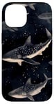 Coque pour iPhone 14 Aquarelle noire motif requin baleine