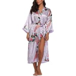 GROPC Women Satin Dressing Gown,Valentines Day Sexy Lingerie Silk Silky Peacock Print Babydoll Kimono Bridal Wedding Long Robe Dress Bathrobe Nightie Sleepwear For Friend Gift,Light Purple,Xl