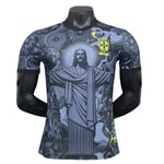 Säsong 2425 Brasilien kortärmad fotbollströja snabbtorkande sportkläder Jesus of Brazil, Blue XXL