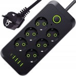 Multiprise Electrique BEYAWL, Multiprise 6 Prises avec 5 Ports USB, Bloc Multiprise Parafoudre avec Interrupteur, Câble 1,8 M