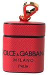 Dolce & Gabbana Airpods Étui Rouge Noir Veau Cuir Logo Imprimé Bracelet 450usd