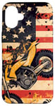 Coque pour iPhone 16 Plus Drapeau américain Art déco jaune pour moto Dirt Bike Braap