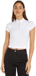 Calvin Klein Jeans T-Shirt Manches Courtes Femme Fermeture Éclair à mi-Hauteur, Blanc (Bright White), L