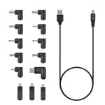 3A Cable USB vers DC 1m avec 13 Embouts DC Adapter 90 Degrés pour Chargeur Secteur 5.5 x 2.1mm DC Barrel Jack Universel Convertisseur de Prise Alimentation pour Routeur etc