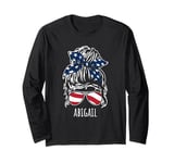 Abigail Messy Hair Bun with USA Ribbon Sunglasses Design Long Sleeve T-Shirt