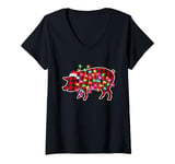 Womens Plaid Buffalo Pig Christmas Pajamas Family Xmas Lights Women V-Neck T-Shirt