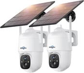 2 Pièces Caméra Surveillance Wifi Exterieure Sans Fil Solaire, 2,4G Wifi 2K Ptz Camera Ip Solaire Exterieur, Détection Humaine Véhicule Ai Vision Nocturne Couleur Sirène App Alarme[CAM09622]