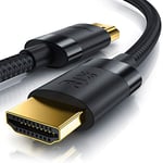 CSL - 8k / 4k HDMI Cable 2.1/2.0-2m - 8K @ 60Hz / 120Hz - 4K @ 240Hz - 48 Gbit/s - 3D - Ultra High Speed with Ethernet - TV Blu-ray PS5 Xbox Series X Switch - Black - 2 Metres