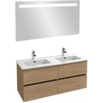 Meuble double vasque 120 cm Jacob Delafon Tolbiac chêne + miroir led