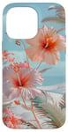 iPhone 14 Pro Max Palm Tree Hibiscus Sunset on the Beach Light Blue Case