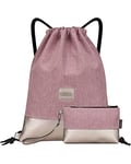 LIVACASA Sac à Cordon de Sport Yoga Impermeable Sac de Gym Étanche Ultra-léger Pliable Sac à Dos à Cordon pour Gym Ecole Natation Piscine Plage Camping Voyage (Rose avec une pochette, H 42cm L 33cm)