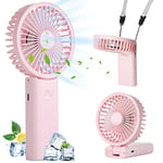 Hianjoo Mini Ventilateur Portative, Ventilateur de Poche Poche 3 en 1, USB Rechargeable Réglable à 3 Vitesses Ventilateur pour Le Bureau, Le Voyage, Le Camping-Rose