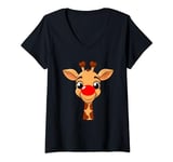 Womens Red Nose Giraffe Cute Giraffe Red Nose 2024 Men Women Kids V-Neck T-Shirt