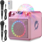 N-Gear Block Party 602 Rose : Enceinte Karaoke Enfant 100W Facile à Utiliser avec 2 Micro Karaoké Enfant, LED et Lumières Disco, Bluetooth 5.0, Batterie 6h, Télécommande, TWS, MP3 USB/MicroSD et USB-C