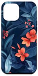 Coque pour iPhone 15 Pro Max Joli motif botanique floral bleu marine