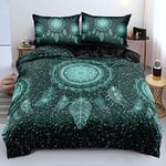 Housse de Couette 200x200 Verte Noire Capteur de Rêves 3D Motif Imprimé Parure de Lit en Microfibre Parure Housse Couette 200 x 200 avec Fermeture Éclair 2 Personne avec 2 Taies d'oreiller 65x65cm