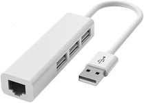 Adaptateur USB A vers 3 x USB A et RJ45 Ethernet LAN Câble Hub Câble Mac USB-A Réseau pour ordinateur portable, PC, MacBook