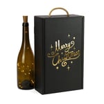 ONLY BOXES Pack of 4 Elegant Case for 2 Bottles of Cava with Handle, Recycled Cardboard, Metallic Printing Celebrations, Black -Gold, Garment Bag