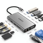 Omars Station d'accueil, hub USB C avec Triple Affichage Double HDMI avec VGA Adaptateur USB C Docking Station multiporte 2 HDMI 4K, Gigabit Ethernet RJ45, PD 100W, 4 USB, SD/TF pour MacBook Pro/Air