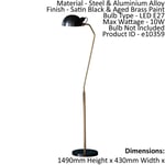 Floor Lamp Light Satin Black & Aged Brass Paint 10W LED E27 Standing