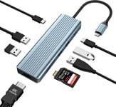 Hub USB C 9 en 1 USB C vers HDMI Dual Monitor USB C avec 4 K HDMI,100 W de Charge PD,USB 3.0/2.0,Lecteur de Carte SD/TF pour MacBook Pro/Air,Dell,Surface Pro,HP,Lenovo.[W934]