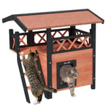 Outdoor Wooden Cat Shelter Puppy Kennel w/ Balcony Stairs