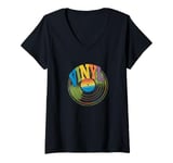 Womens 80s 90s Retro Vintage Vinyl Record Player Turntable V-Neck T-Shirt