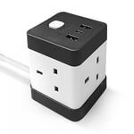 Desiretech Cube Extension Lead with USB Slots(1.5m Wire Cord), 4 AC Outlets & 2 USB & 1 USBC Slot 5V/3.4A, Extension Cord with Surge Protection & Portable Power Strip, Ideal for Home, Office & Travel