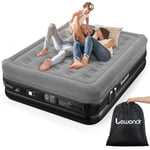 Lewondr Matelas Gonflable 2 Personnes avec Pompe Intégrée, 203x152x46CM Matelas Gonflable Rapide en 3 Minutes Lit Gonflable pour Camping Maison Invités Voyages(300kg Max), Gris