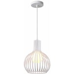 Lustre Suspension Industrielle E27 Cage en Fer et Bois Luminaire Style Contemporain pour Chambre Salon Cuisine Noir