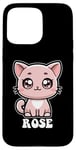 Coque pour iPhone 15 Pro Max Rose mignon chat chaton design pour filles nom rose