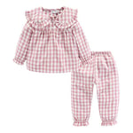 Mud Kingdom Girls Pajama Sets for Little Girl Peter Pan Collar Homewear Plaid Pull On Sleepwear Green 7-8 Years