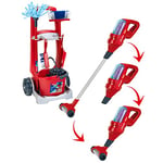 Theo Klein| Vileda broom trolley with upright vacuum cleaner I Incl. Accessories such as mop, bucket, brush and dustpan I Dimensions: 29 cm x 24 cm x 60 cm I Toys for children aged 3 and over