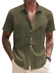 COOFANDY Chemise Hommes Ete Leger Chemise Homme en Lin Boutonnée Travail Chemise sans Repassage Casual Chemise Olive Verte L