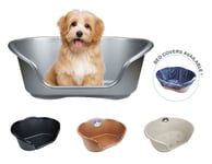 Plastic Dog Bed Basket Heavy Duty Waterproof Pet Cat Plush Cover Medium 4 Colour