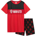 Manchester United F.C. Mens Short Pyjamas Set, Breathable 2 Piece Lounge Wear - Man United Gifts for Men (Black/Red Aop, 2XL)