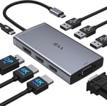 Stations d'accueil USB C Double Moniteur, Docking Station Quadruple Affichage, Adaptateur multiport Hub USB C 2 Hdmi avec DP/DisplayPort+Dual HDMI+VGA+100W PD+3USB 2.0, Dock USB C pour Dell/HP/Lenovo