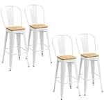 HOMCOM Lot de 4 tabourets de Bar Chaise Haute Cuisine Industriel avec Dossier Repose-Pied Hauteur Assise 76 cm métal Blanc