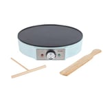 Petra PT6223BLVDE Crêpe Maker – plaque chauffante électrique à crêpes, surface de cuisson antiadhésive, grande plaque de 30 cm, température réglable, épandeur de pâte et spatule, 1200 W, bleu