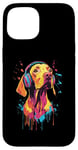 Coque pour iPhone 15 Vizsla Lover Pop Art portant des écouteurs drôles Vizsla