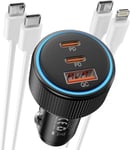 Chargeur Voiture 66w Mini Avec Câble Usb C & Lightning [Certifié Mfi],Chargeur Allume Cigare Usb C Rapide Adaptateur Prise Pour Iphone 13/14/15 Pro Max,Google Pixel,Sam-Sung S24/S23/A55/A35.[F3451]